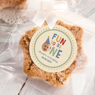 Fun to Be One Photo Colourful 1st Birthday Classic Round Sticker