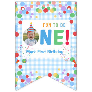 Fun to Be One Photo First Birthday bunting banner