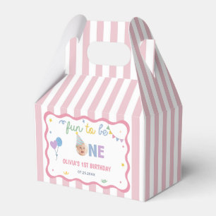 Fun to be One Pink Stripes 1st Birthday Favour Box