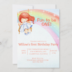 Fun to be one Rainbow first birthday invitation 