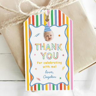 Fun To Be One Retro Colourful Boy 1st Birthday Gift Tags