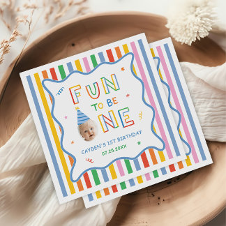 Fun To Be One Retro Colourful Boy 1st Birthday Napkin