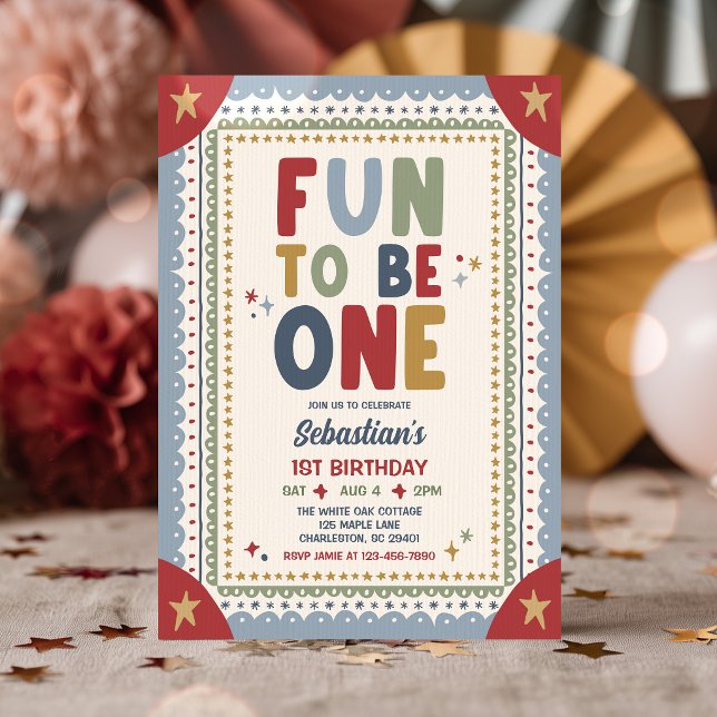 Fun To Be One Whimsical Boy First Birthday Party Invitation (Creator Uploaded)