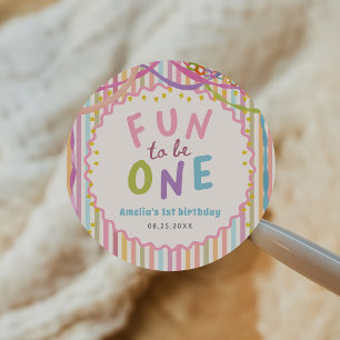 Fun to Be One Whimsical Colourful Girl Birthday Classic Round Sticker