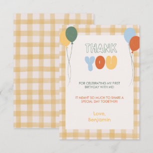Fun to be One Yellow Watercolor Plaid Thank You Card