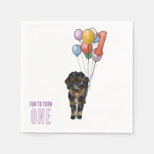 Fun to Turn One Bernedoodle Birthday Party Napkin