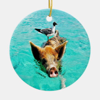 Fun together  staniel cay swimming pig seagull fis ceramic tree decoration