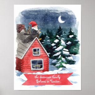 Fun Tomten Swedish Christmas Gnome Watercolor  Poster