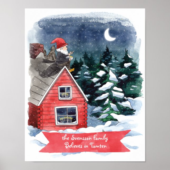 Fun Tomten Swedish Christmas Gnome Watercolor  Poster (Front)