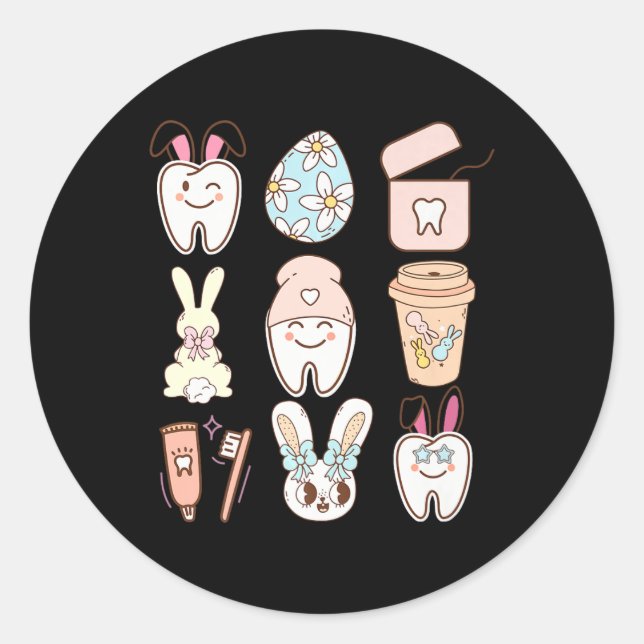 Fun Tooth Bunny Dentist Easter Dental Assistant Ea Classic Round Sticker (Front)