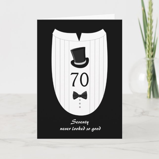 Fun Top Hat Formal 70th Birthday Greeting Card (Front)