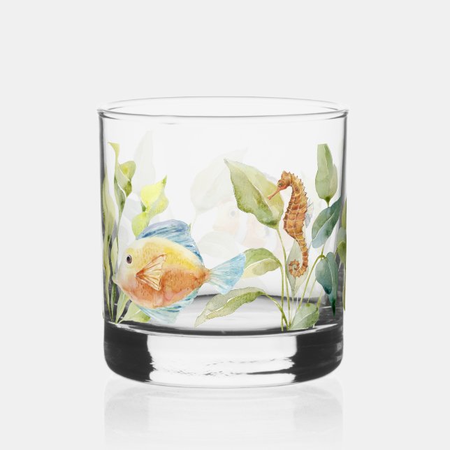 Fun Topical Fish Design Whiskey Glass (Front)