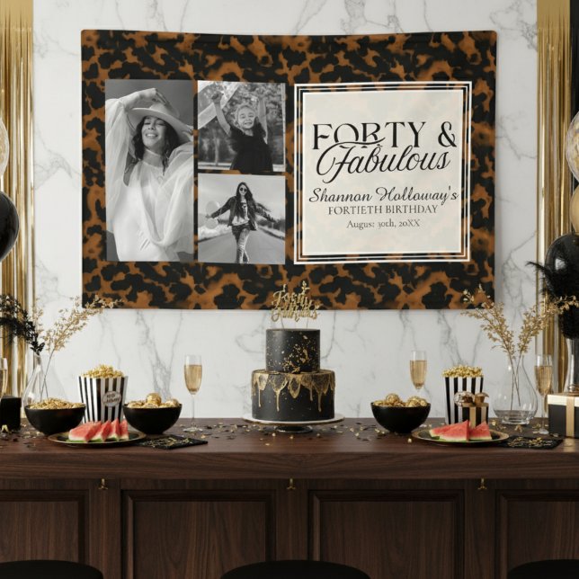 Fun Tortoise Birthday Forty and Fabulous Photo Banner (This Fun Tortoise Shell Birthday Forty and Fabulous birthday photo banner is fun for all!)