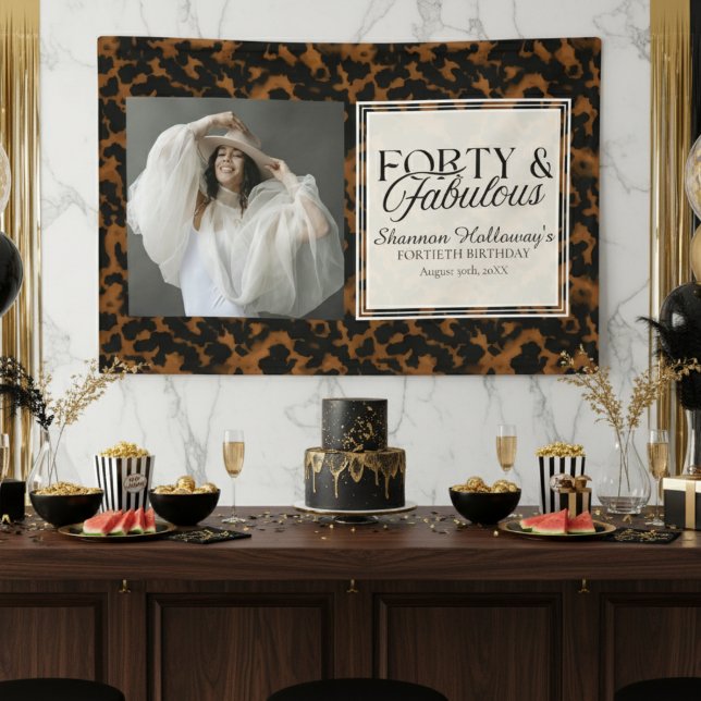 Fun Tortoise Birthday Forty and Fabulous Photo Banner (This Fun Tortoise Shell Birthday Forty and Fabulous birthday photo banner is fun for all!)