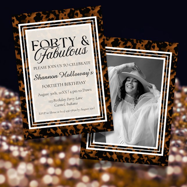 Fun Tortoise Shell Birthday Forty and Fabulous Invitation (This Fun Tortoise Shell Birthday Forty and Fabulous birthday photo invite is fun for all!)