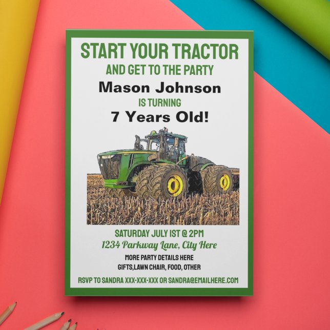 Fun Tractor Birthday Kid's Farm Equipment Yellow Invitation (Creator Uploaded)