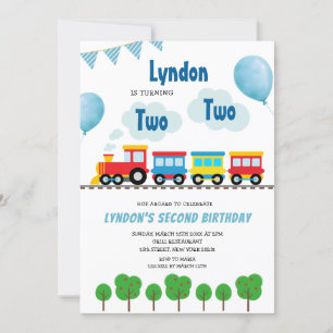 Fun Train Chugga Chugga Two Two Second Birthday Invitation