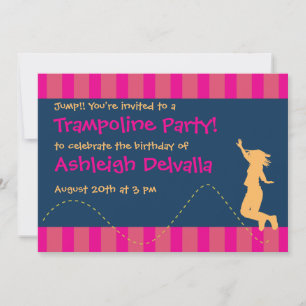 Fun Trampoline Birthday Party Invitations - Girls
