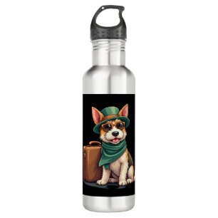 Fun Traveling Dog with Bag Graphic for Suitcase Lo 710 Ml Water Bottle