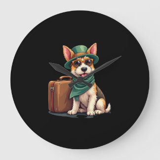 Fun Traveling Dog with Bag Graphic for Suitcase Lo Large Clock