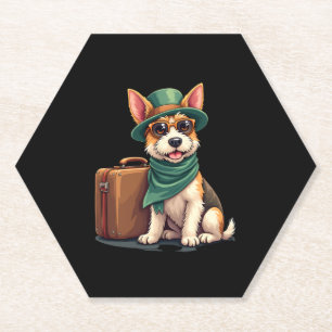 Fun Traveling Dog with Bag Graphic for Suitcase Lo Paper Coaster