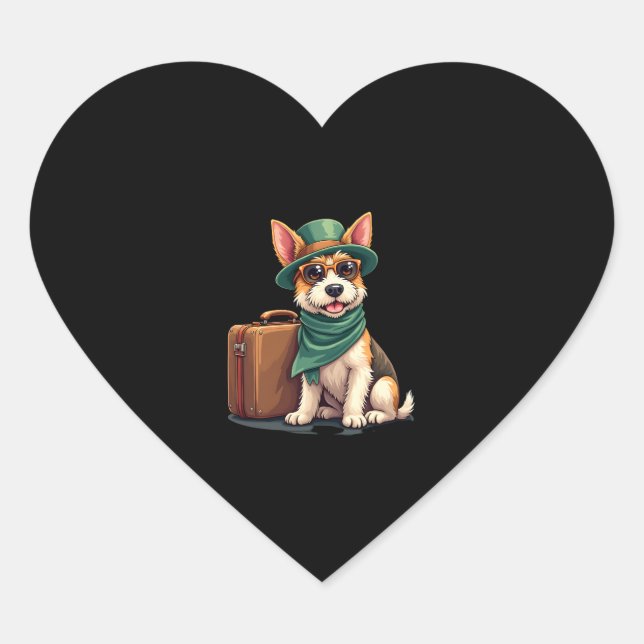 Fun Travelling Dog with Bag Graphic for Suitcase L Heart Sticker (Front)