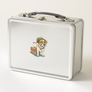 Fun Travelling Dog with Bag Graphic for Suitcase L Metal Lunch Box