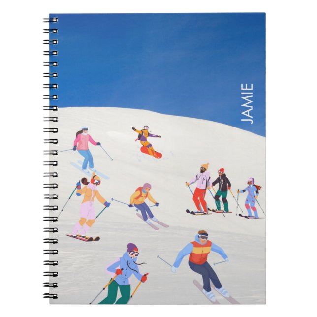 Fun Trendy Christmas Winter Travel Holidays Ski  Notebook (Front)