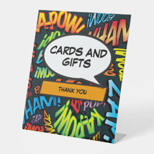 Fun Trendy Comic Book Cards And Gifts Pedestal Sign