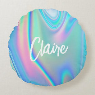 Fun Trendy Faux Iridescent Personalised w/ Name Ro Round Cushion