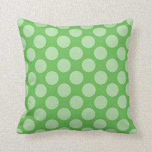 Fun Trendy Green Polka Dots Pattern on Green Cushion