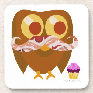 Fun Trendy Mustache Owl Cartoon Character Coaster