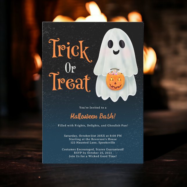 Fun Trick or treat ghost pumpkin Halloween party Invitation (Fun Trick or treat ghost pumpkin Halloween party Invitation)