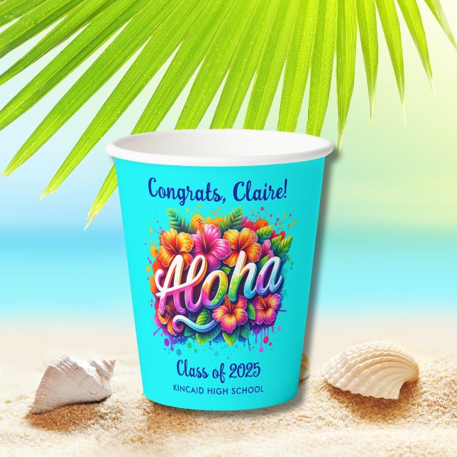 Fun Tropical Aloha Graduation Paper Cups (Creator Uploaded)