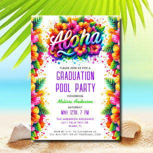 Fun Tropical Aloha Graduation Pool Party Invitation