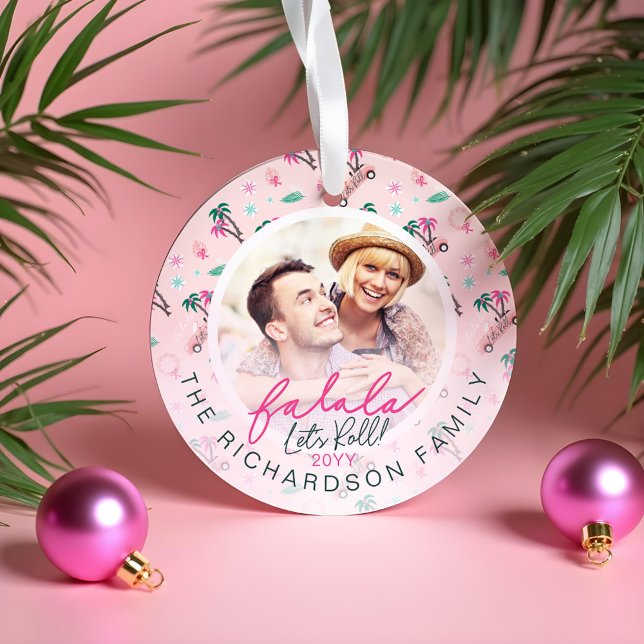 Fun Tropical Christmas Fa la la Let's Roll Photo Ornament (Fun Tropical Christmas Fa la la Let's Roll Photo Ornament)