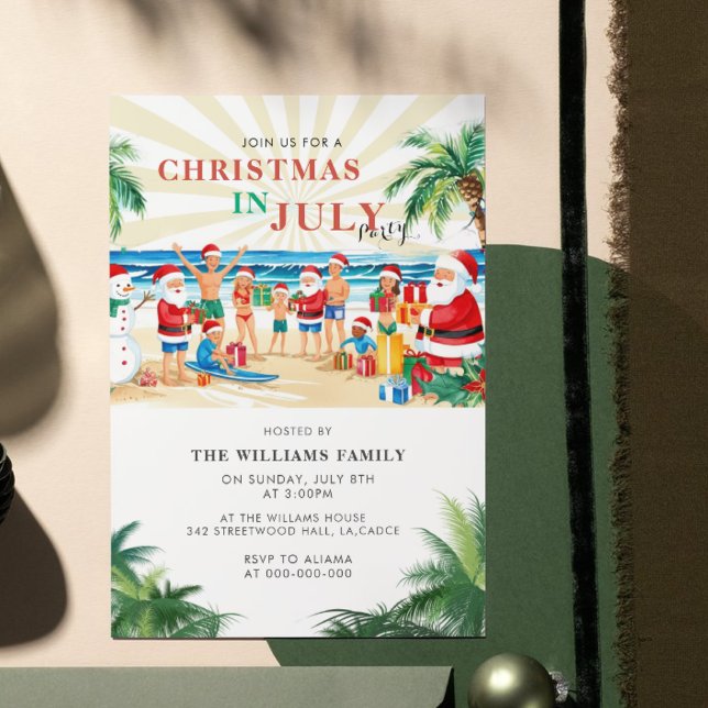 Fun Tropical Christmas in July Beach Party Invitation (Creator Uploaded)