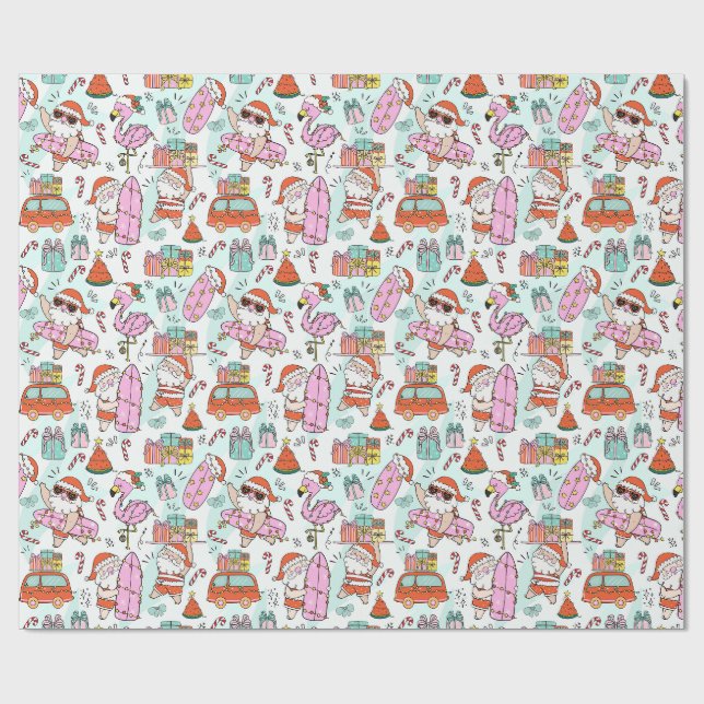 Fun Tropical Christmas Santa Wrapping Paper (Flat)