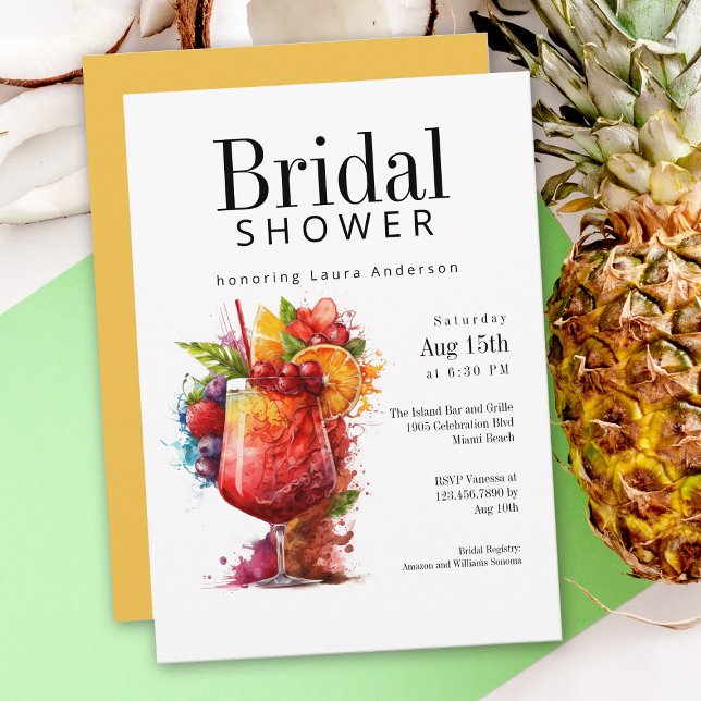 Fun Tropical Cocktails Bridal Shower Invitation (Creator Uploaded)