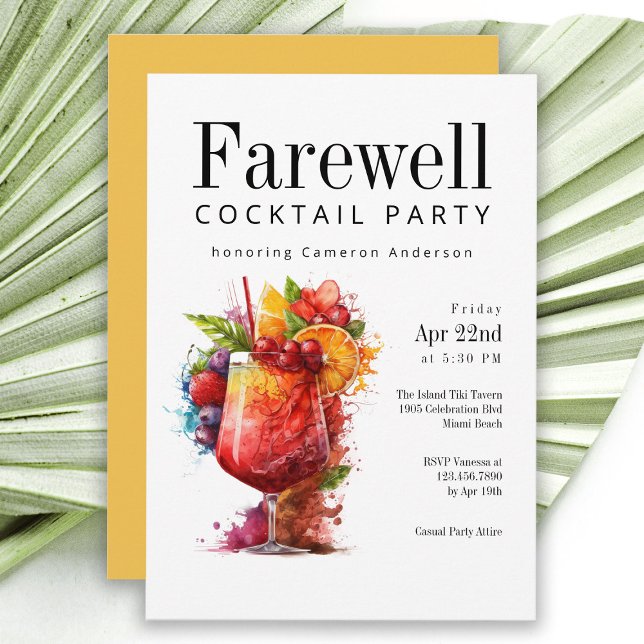 Fun Tropical Farewell Cocktail Party Invitation (Creator Uploaded)