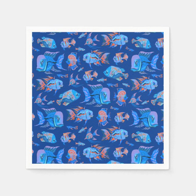 Fun tropical fishes on blue napkin (Front)