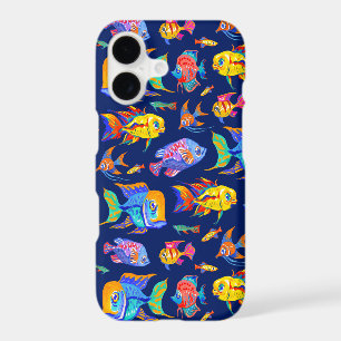 Fun tropical fishes on dark blue