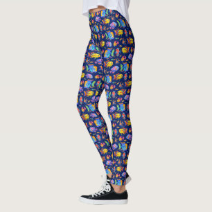 Fun tropical fishes on dark blue leggings