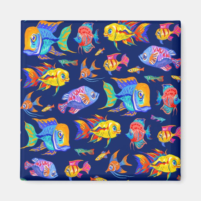 Fun tropical fishes on dark blue magnet (Front)