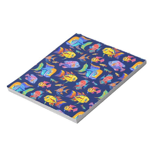 Fun tropical fishes on dark blue notepad (Rotated)