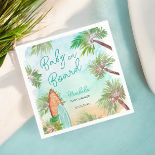 Fun Tropical palm trees beach baby on board shower Napkin