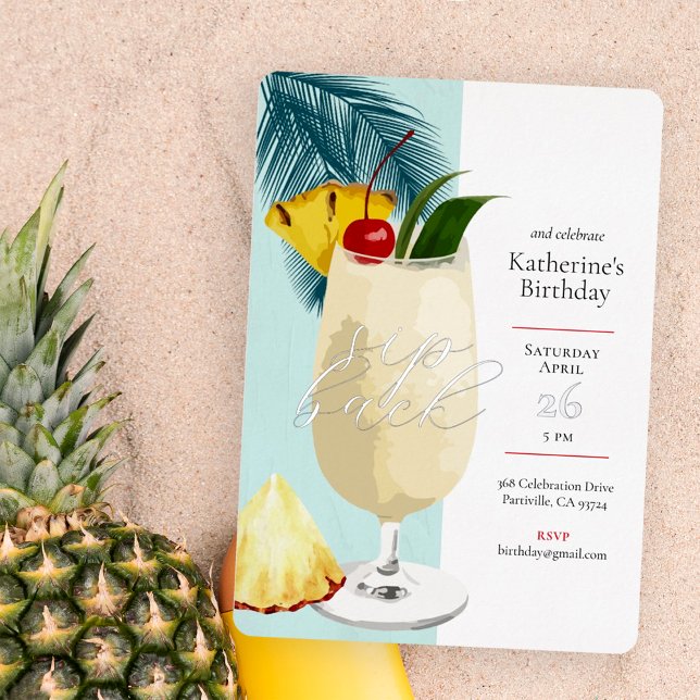 Fun Tropical Pina Colada Cocktail Birthday Party  (Creator Uploaded)