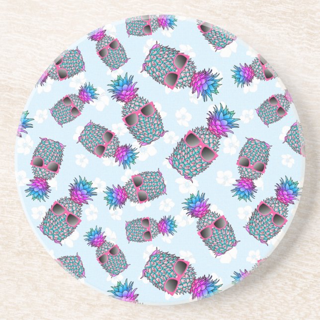 Fun Tropical Pineapple Floral Coaster (Front)