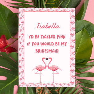 Fun Tropical Pink Flamingo Bridesmaid Proposal Card