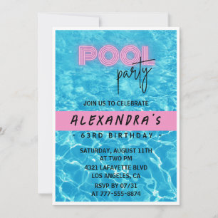 Fun Tropical Pink Pool party 63rd birthday Invitation